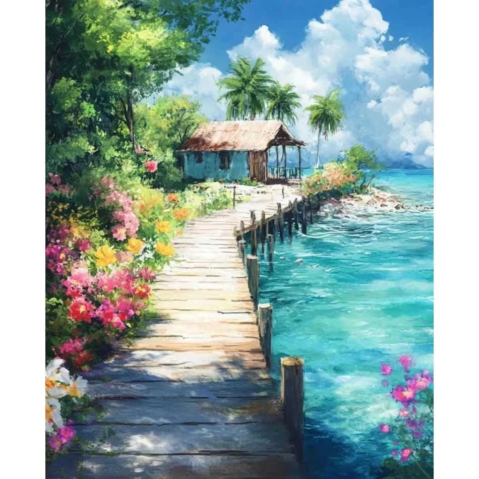 Seaside Wooden House Diamond Painting Kit Home Decor Diy Crafts Landscape Full Round Paint By Diamonds For Adults