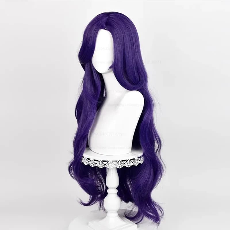 2026Halloween Cosplay Wig Long Curly Wave Wig Dark Purple Wig Cosplay Anime Cosplay Wigs Heat Resistant Synthetic Wigs + Wig Cap