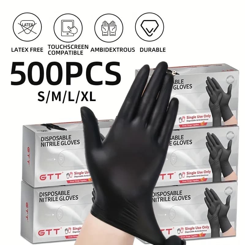 Confezione da 500 guanti monouso neri in puro nitrile - Guanti monouso resistenti da 6 mil, senza lattice, per cucinare e pulire, monouso