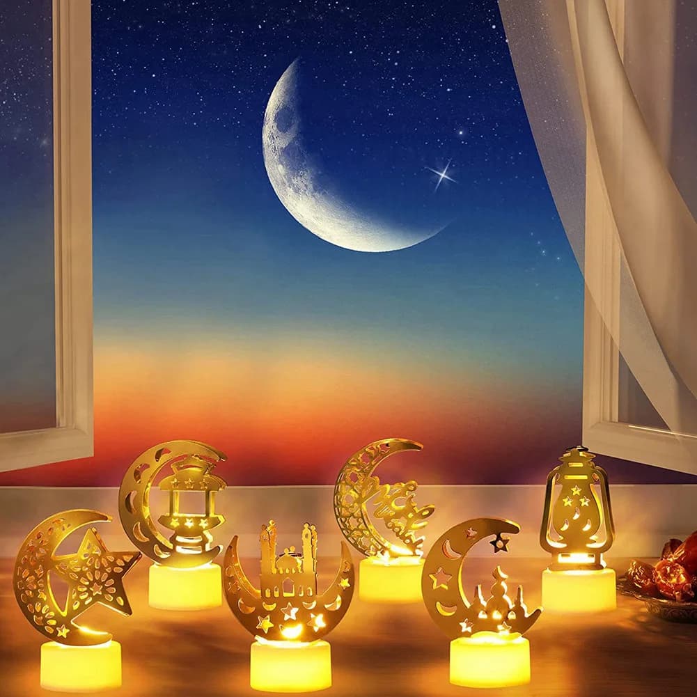 AEE8-6 Confezione di Luci Decorative per Ramadan, Candele LED Eid Mubarak, Luci Elettroniche a Candela per la Casa