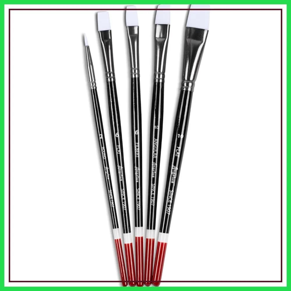 Set di 5 Pennelli per Pittura Rotondi, Piatti e Angolari, Pennelli Acrilici per Artisti, per Tela e Scarpe