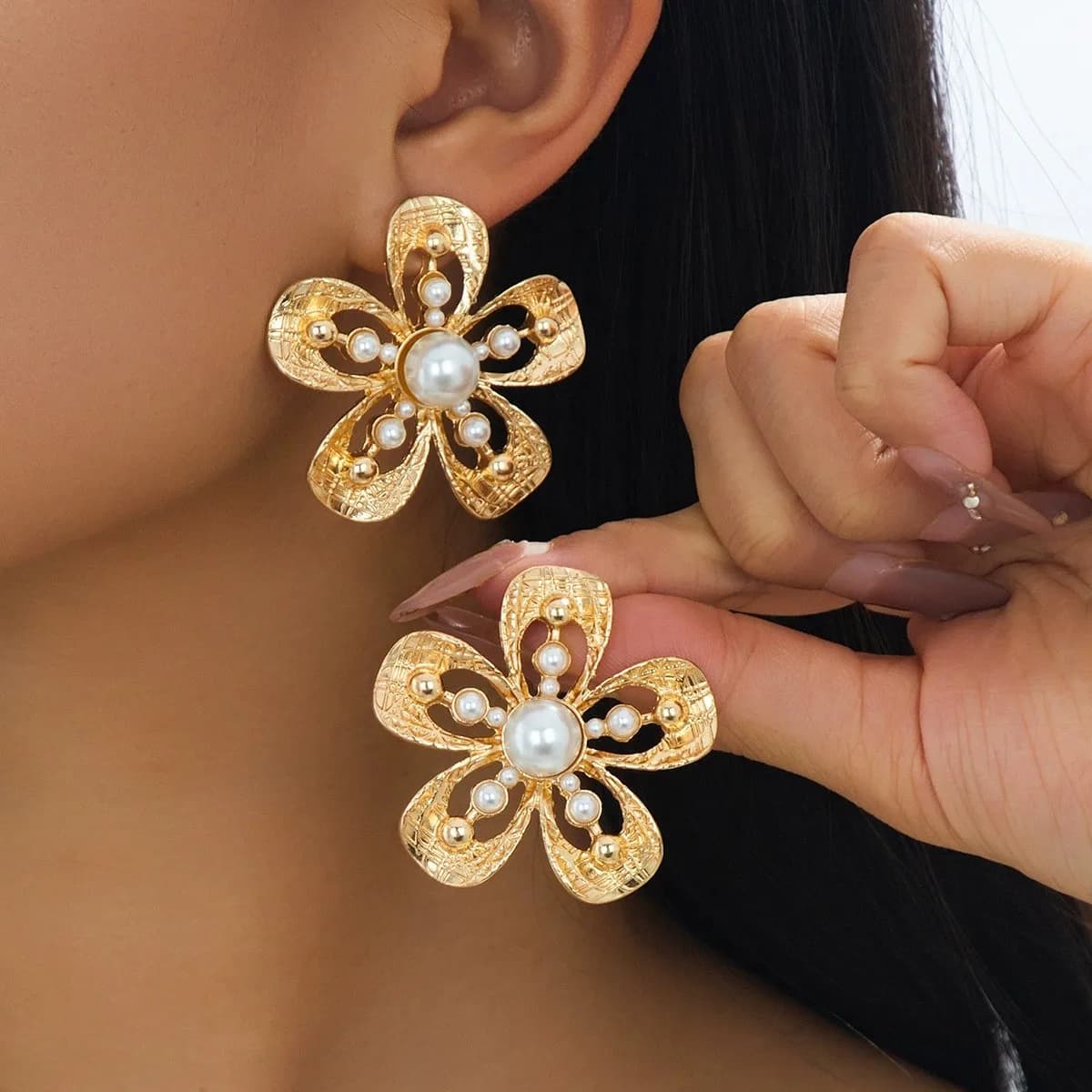 Orecchini con ciondolo unici alla moda, eleganti, francesi, vintage, con perle, adatti per riunioni e feste da donna