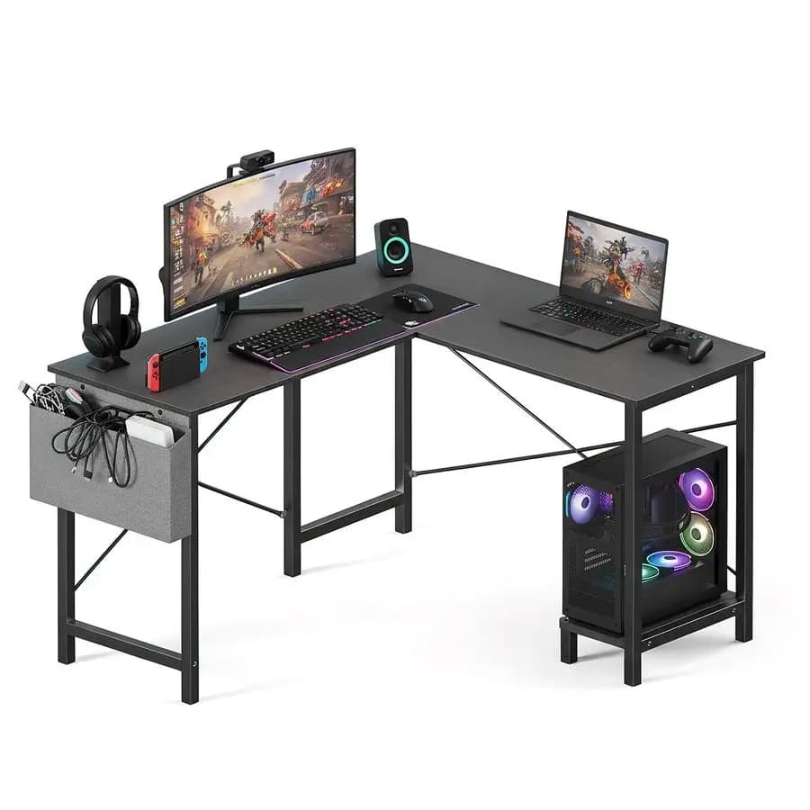 Scrivania a L, 50 Pollici, Tavolo da Ufficio e Gaming per PC con Tasca Laterale e Ripiano Reversibile per Lavoro, Studio e Scrittura