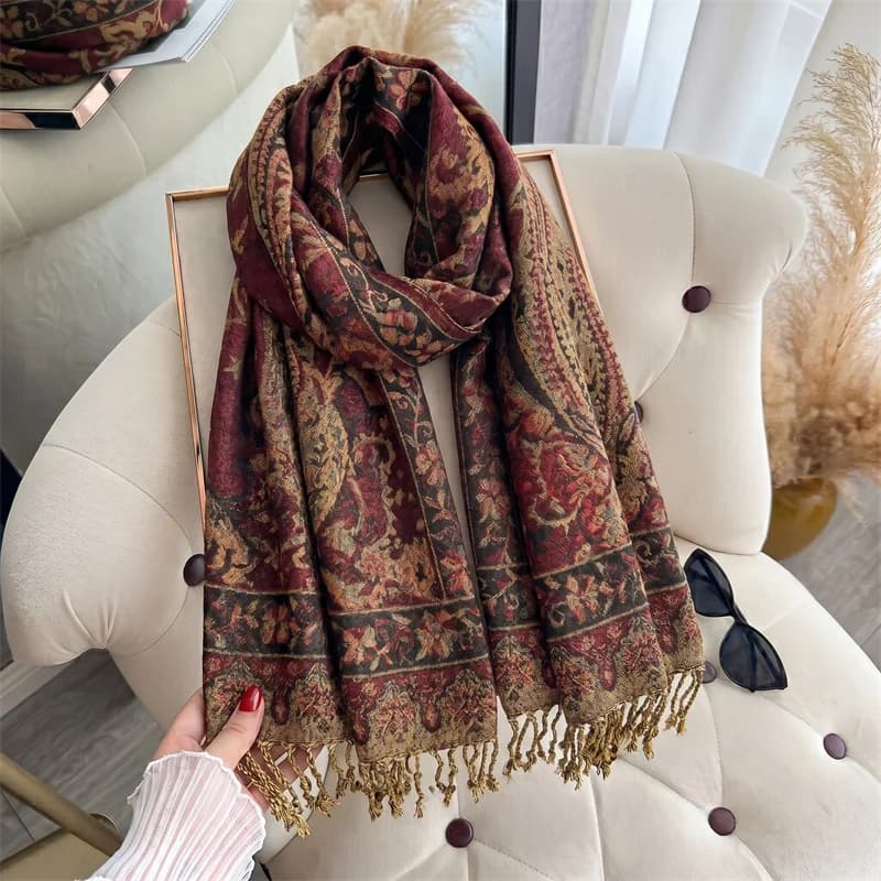 New Paisley Jacquard Scarf Red Green Women Tassel Shawl 2026 Wrap Soft Warm Scarves For Daily Commute Office Winter Wear