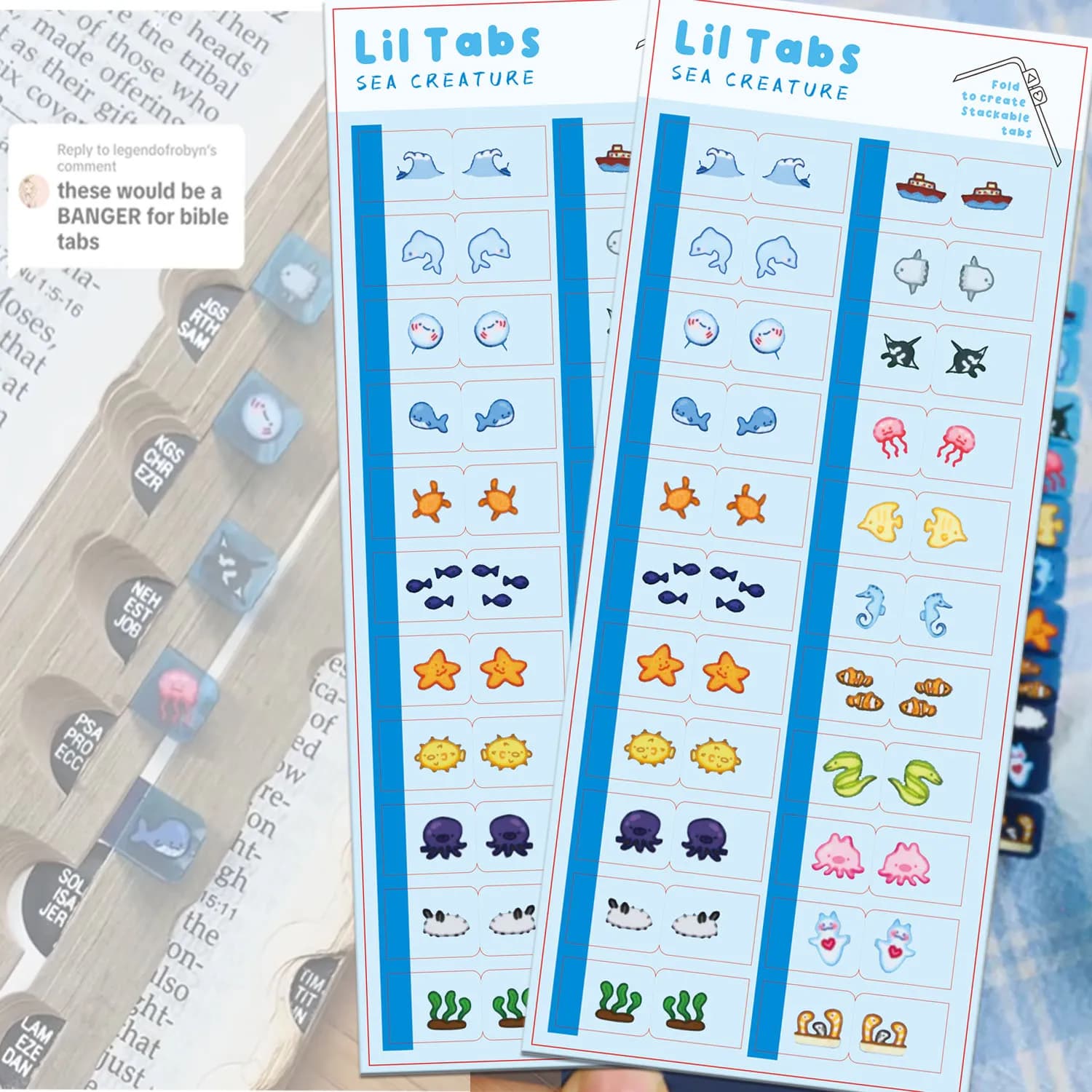 Sea Creature Lil Tab Stickers Tabs,Cute Sea Creature Buddy Lil IndexTabs Stickers for Organizing,Organize your book/notebooks