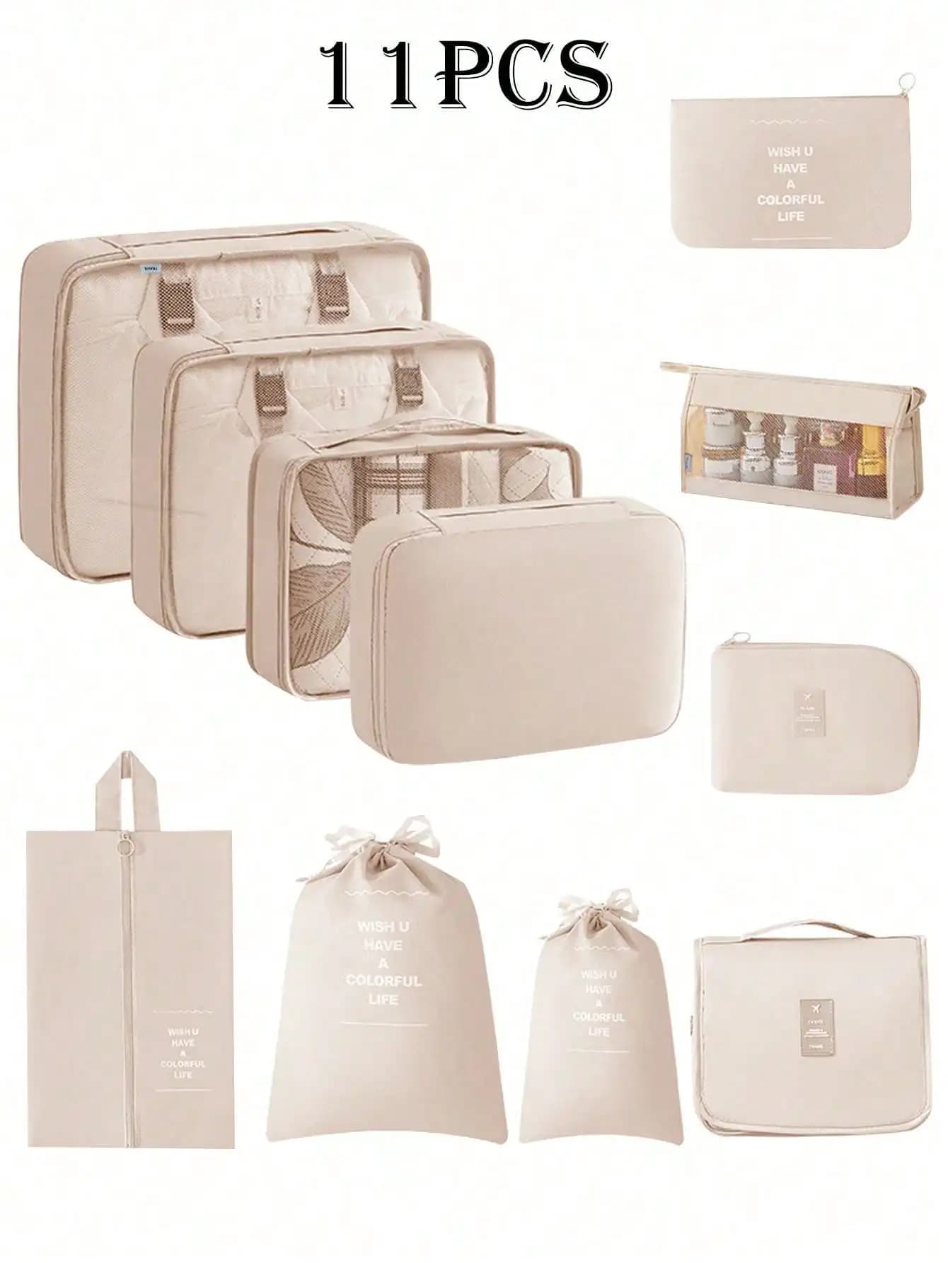 Set da Viaggio Portatile 11 Pezzi, Include Borsa per Bucato, Borsa per Biancheria Intima, Borsa per Scarpe e Calzini, Custodia per Elettronica, Borsa con Coulisse