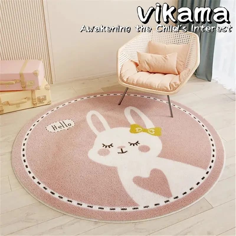 VIKAMA Cartoon Animal imitazione Cashmere tappeto rotondo soggiorno camera da letto comodino divano tappeto decorativo tappeto lavabile antiscivolo