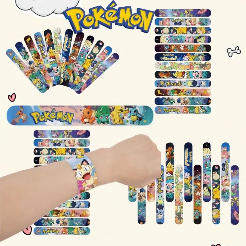 12 pieces of Pokemon Pikachu various styles of wristbands, slap bracelets, doll character slap circles, educational toys,