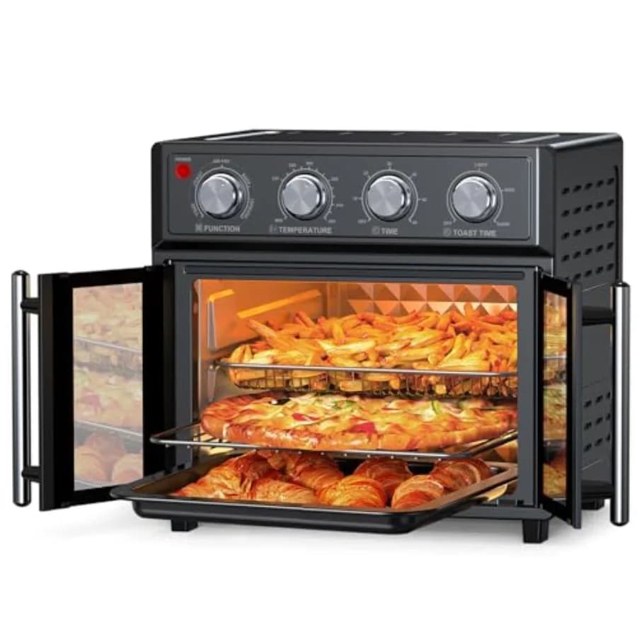 Forno a Convezione Multifunzione Extra Large da 27,5 Quarti Nero con Porta Francese 1700W per Frittura ad Aria e Tostatura