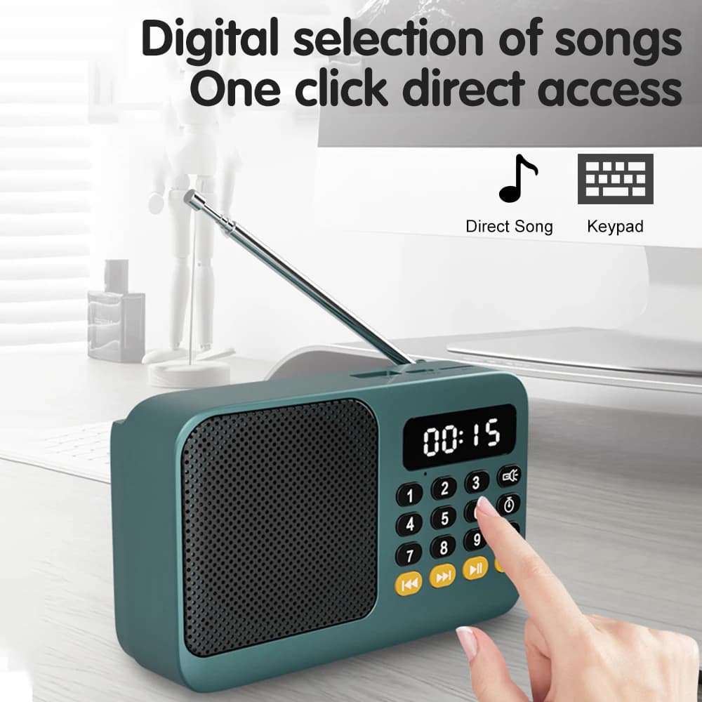 Radio di emergenza Ricevitore FM portatile Radio ricaricabili con display LCD Supporto Lettore musicale TF/USB Jack per cuffie LED da 3,5 mm