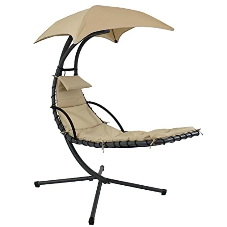 Sedia a dondolo galleggiante Sunnydaze con ombrellone - Sedia a sdraio curva in acciaio con cuscino e guanciale