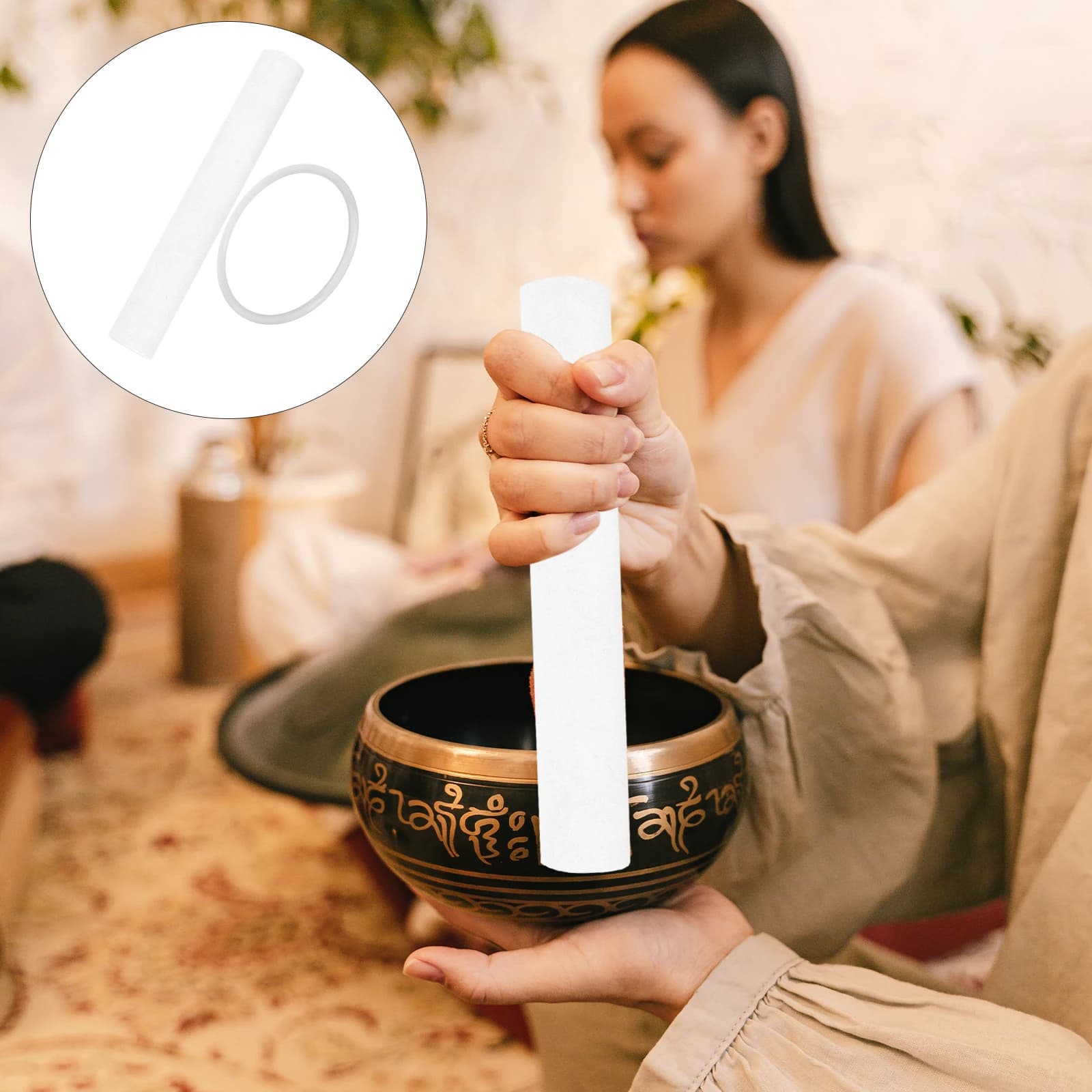 1 Set Tibetan Singing Bowl Mallet Pure Sheepskin Buddha Sound Bowl Stick Soft Crystal Knock Rod Meditation Yoga Healing