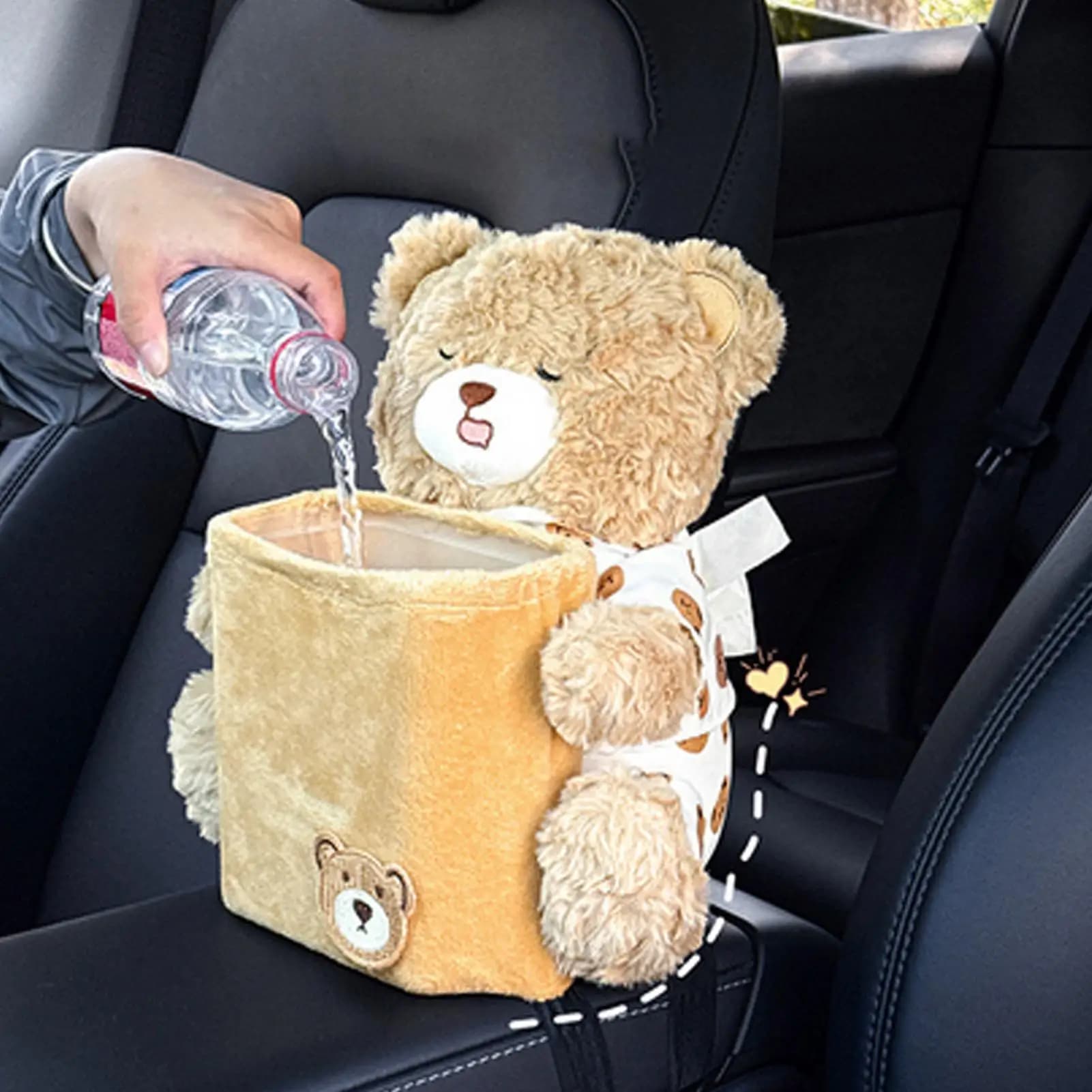 Pattumiera per auto 2 in 1 Scatola per fazzoletti per auto Simpatico orso di peluche Organizzatore automatico impermeabile multifunzionale Pattumiera per camion Accessori per auto
