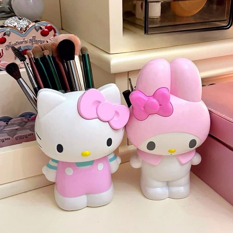 Hello Kitty Kuromi Melody Portapenne per bambini Scatola portaoggetti da scrivania carina Contenitore per pennelli per trucco Accessori per ufficio domestico Regalo