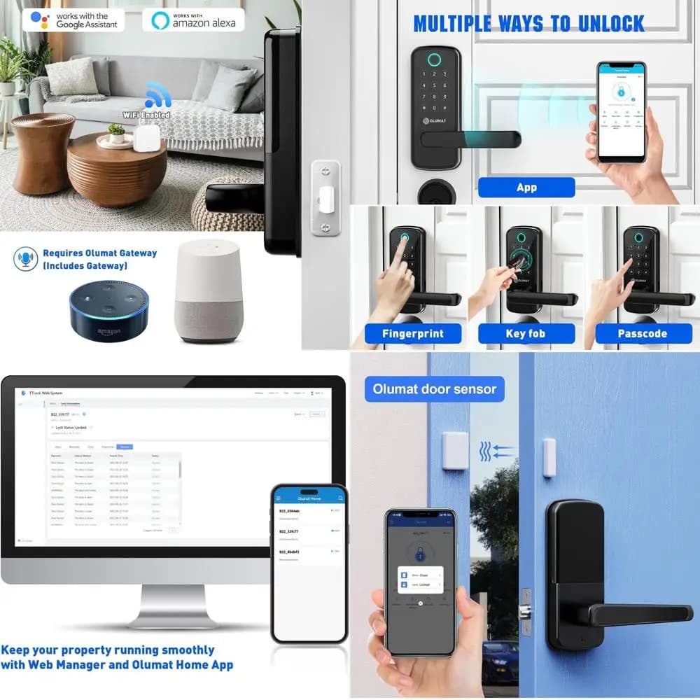 Serratura Intelligente Senza Chiave con Maniglia, Accesso Touchscreen e Impronta Digitale, Controllabile tramite App con Sensore Porta e Funzione di Chiusura Automatica