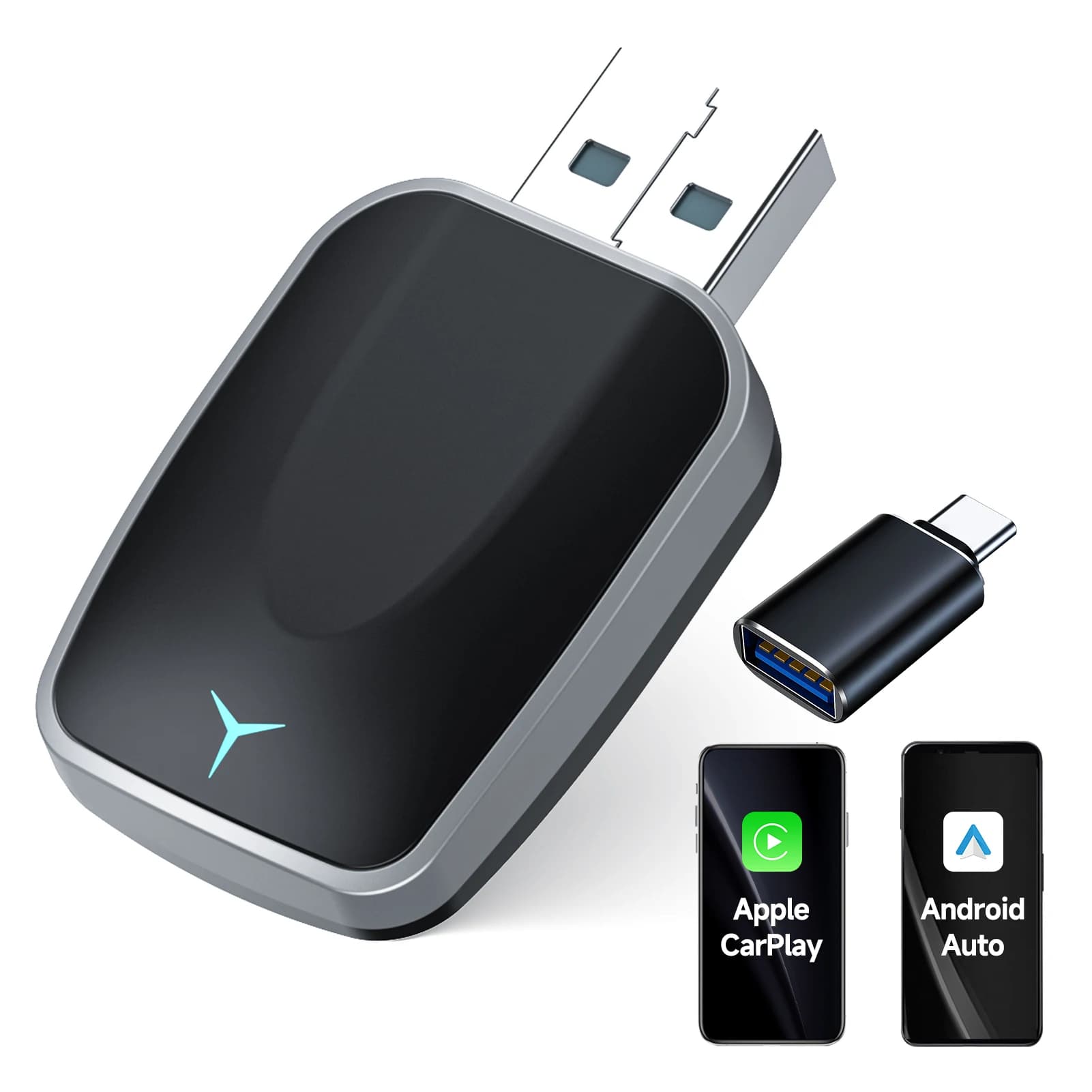 Adattatore wireless CarPlay e Android Auto, dongle Plug & Play per supporto iOS 10+ / Android 11+ USB-A/C