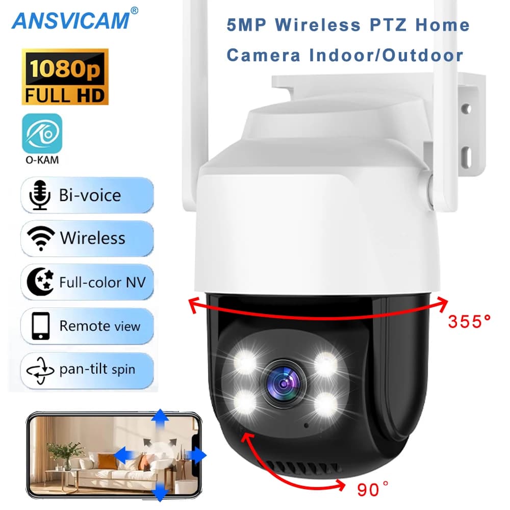 360 ° Telecamera di Sicurezza WiFi Panoramica 1080P HD per Interni ed Esterni, Videocamera IP Wireless con Visione Notturna e Rilevamento del Movimento per Casa O-kam pro