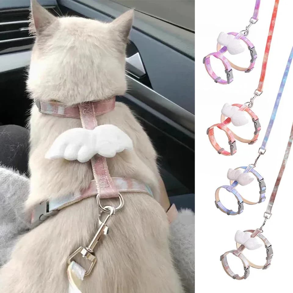 Set di Imbracatura e Guinzaglio per Gatti con Ali d'Angelo, Accessori per Cuccioli, Gattini, Garfield, Ragdoll, Articoli per Animali Domestici