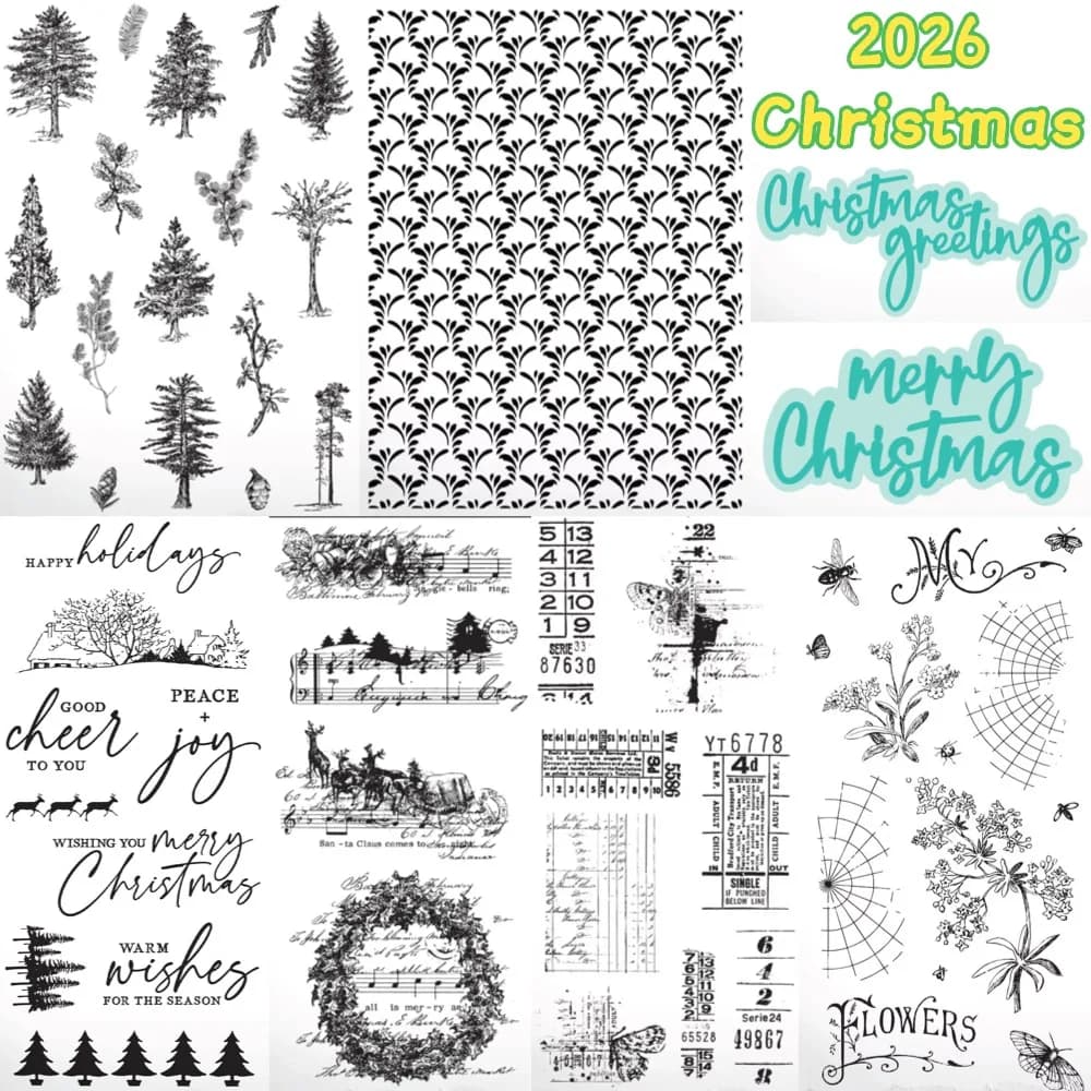 2026 Christmas Set Arboretum Metal Cutting Die And Stamps Scrapbooking Background DIY Decoration Craft Embossing Stencil