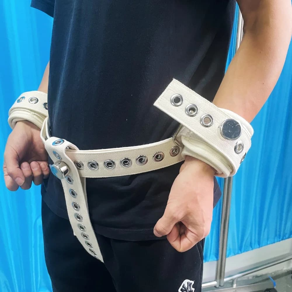 Set di polsini staccabili e fianchi con chiusura magnetica, set di restrizioni per il polso, restrizioni medici in cotone beige, assistenza sanitaria per la sicurezza del paziente
