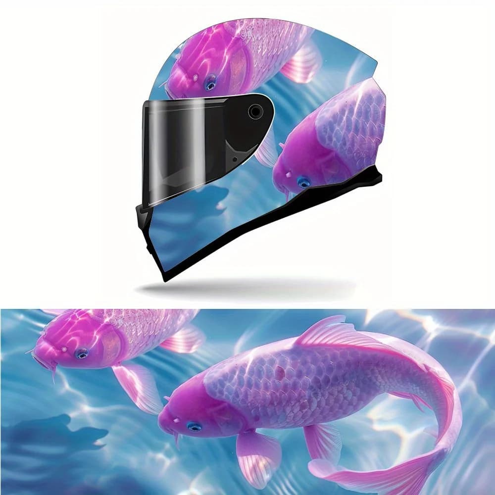 Design estetico di decalcomania per casco in vinile per moto Koi rosa viola, adesivo per casco, decorazione per casco impermeabile autoadesiva