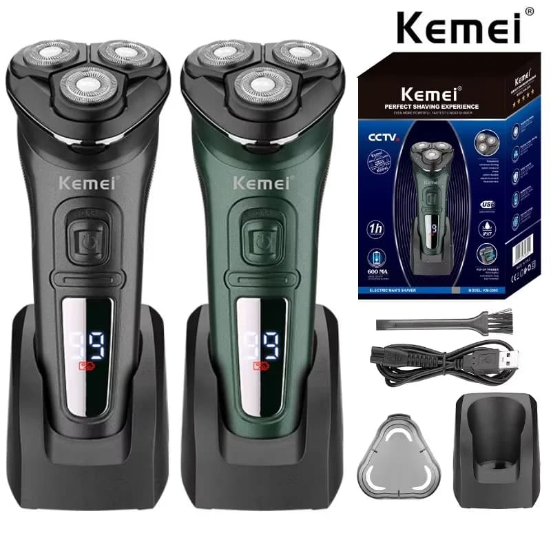 Kemei 2805 LCD dislay IPX7 rasoio elettrico impermeabile per uomo barba bagnata e asciutta rasoio elettrico macchina per la rasatura del viso ricaricabile