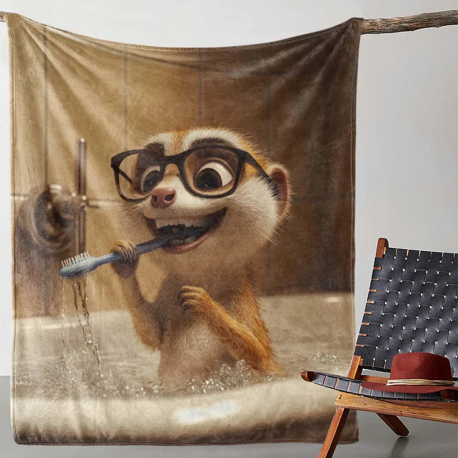 Modello a tema procione cartone animato Coperta stampata in flanella adatta a tutte le stagioni adatta per divano da ufficio e viaggi