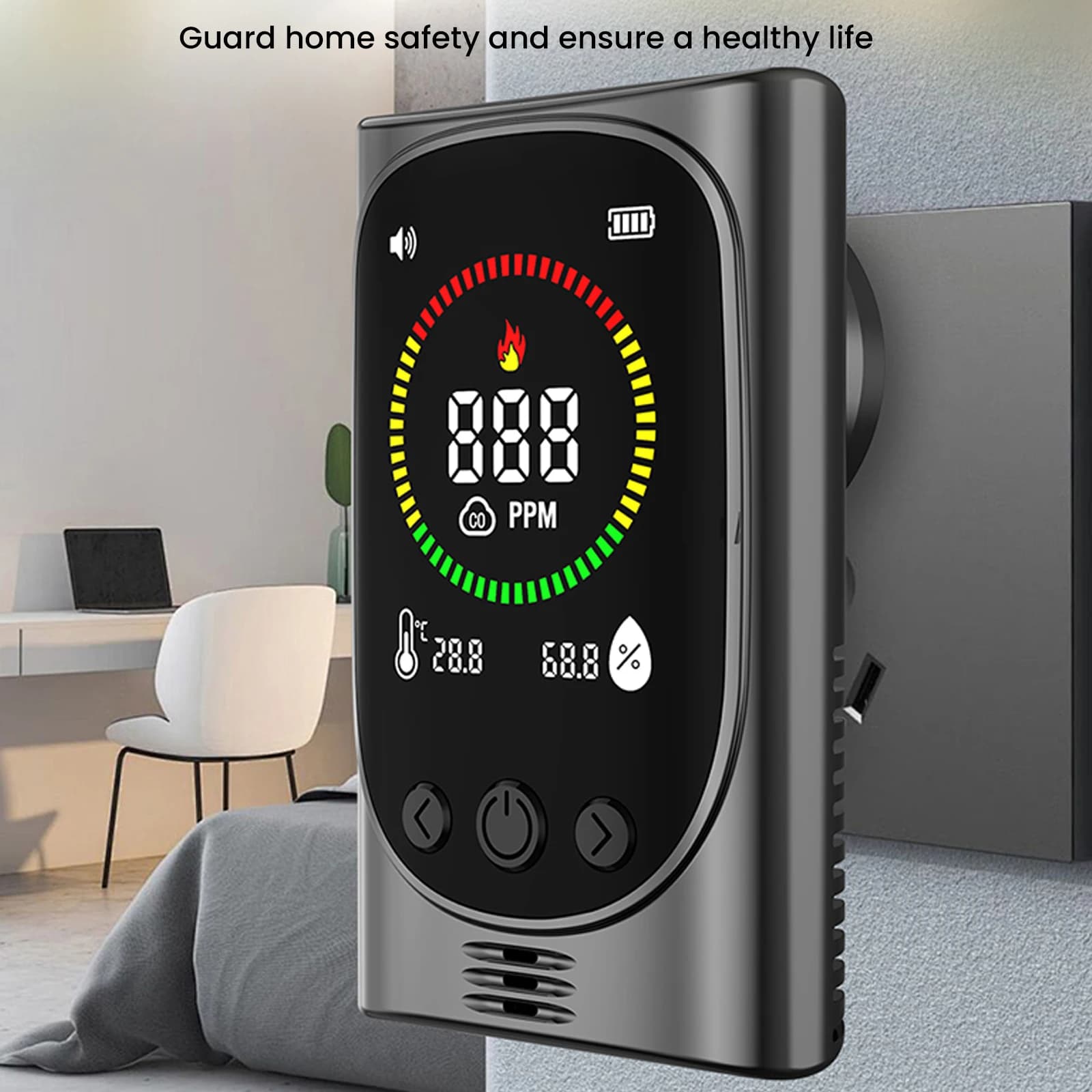 4-in-1 Portable Carbon Monoxide Detector Plug in Wall CO Alarm Detector with Temperature & Humidity Display for Travel