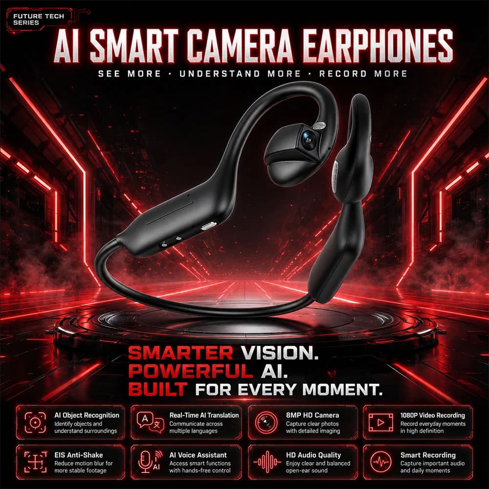 NEW 8MP Camera Real-Time Al Translation Wireless Bluetooth Headphones AI Voice Assistant Sports Earphones Clear Sound Stable
