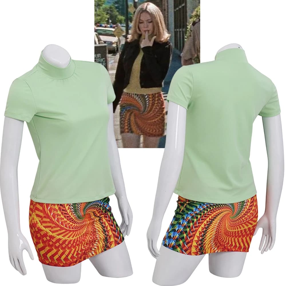 Horror Movie Cosplay Tatum Riley Costume Women Fantasia T-shirt Rainbow Spiral Booty Skirts Sportswear Halloween Workout Suit