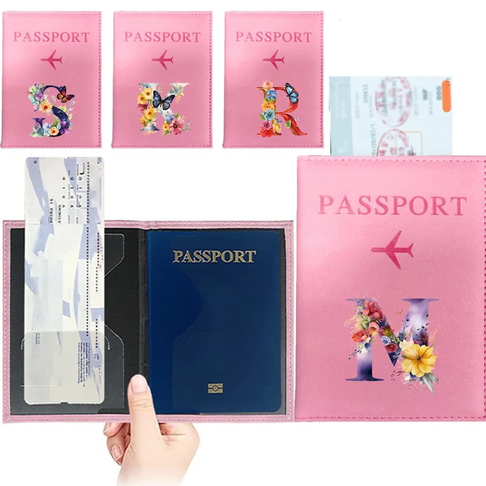 Porta Passaporto da Uomo in Pelle PU, Porta Documenti e Carte di Credito da Viaggio, Portafoglio con Stampa UV Serie Farfalla e Lettere