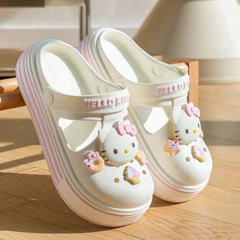 Y2K Sanrio Character Thick Platform Mule Sandals, 3D Cartoon Ornament Decor Slip On Eva Clogs, Striped Midsole Comfort Slippers