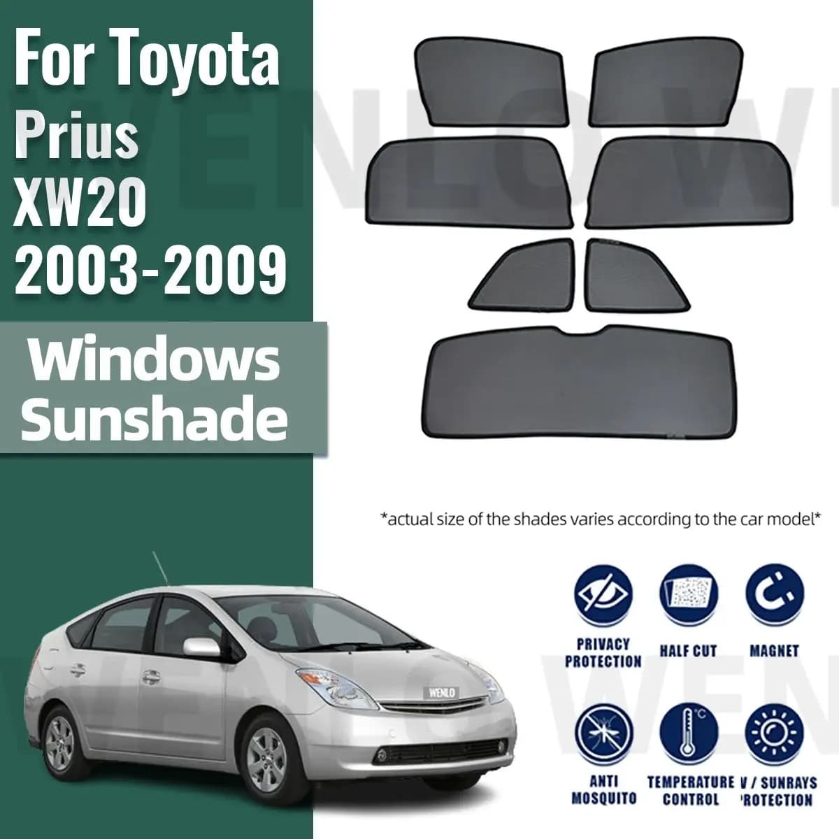 Per Toyota Prius XW20 2003-2009 Finestra Laterale Magnetica Parasole Visiera Auto Parasole Anteriore Parabrezza Posteriore Telaio Tende Scudo