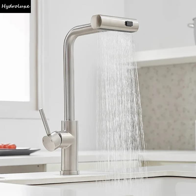 Rubinetto da Cucina Monocomando con Doccetta Estraibile, Miscelatore per Lavello con Getto a Spruzzo, Rotazione a 360 Gradi, Acqua Calda e Fredda
