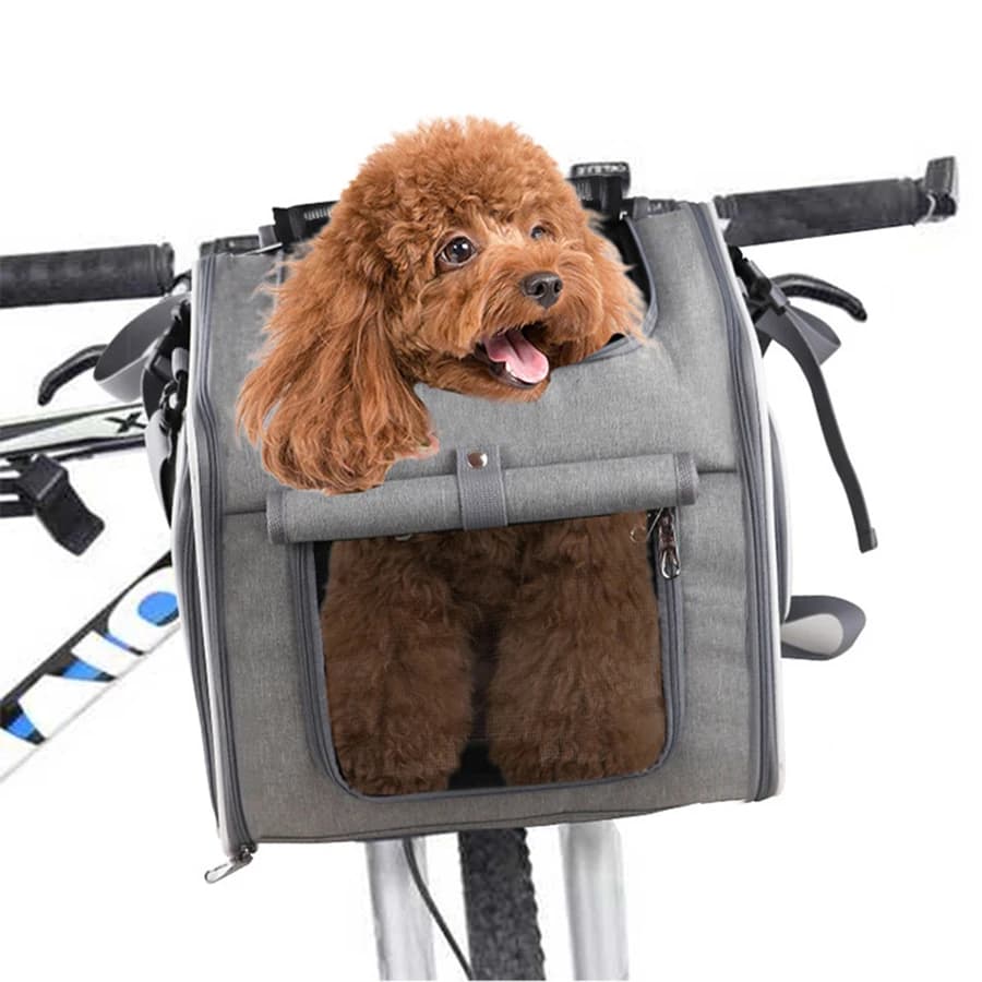Dog or Cat Bike Basket, Expandable Soft Sided Pet Carrier Backpack with 4 Open Doors, Foldable Dog Bike Carrier