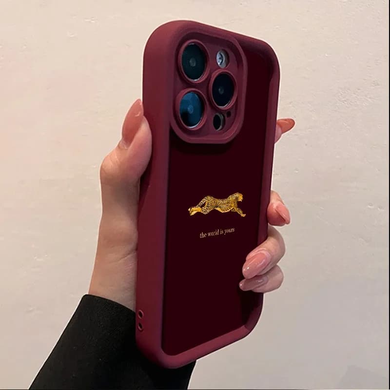 Custodia in silicone TPU con design artistico leopardo rosso vino per iPhone 17 Pro Max 16 Plus 15 14 13 12 11 7 8 SE 2020 XS X XR 16E 17 Air Cover