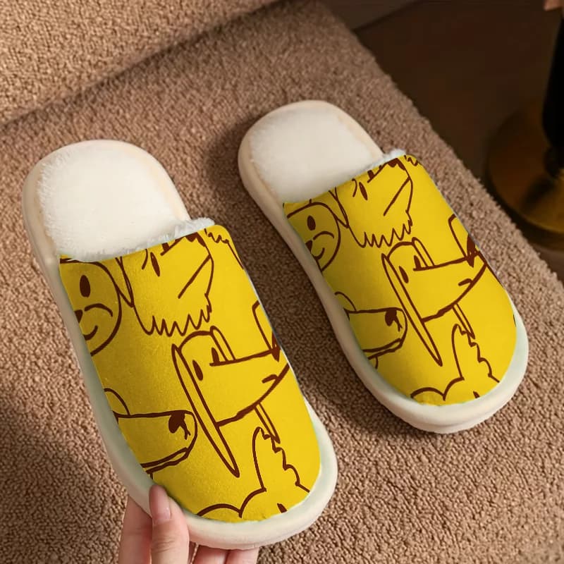 Dog Doodles Luxury Plush Slippers Men Women Winter Warm Indoor Home Shoes Soft And Lightweight Bedroom Slippers