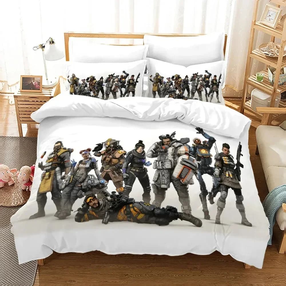 Set di biancheria da letto APEX Legends, set di biancheria da letto per giochi di tiro, misure singole, doppie, queen, king size, set di copripiumini per camera da letto per adulti e bambini, stampa 3D 011