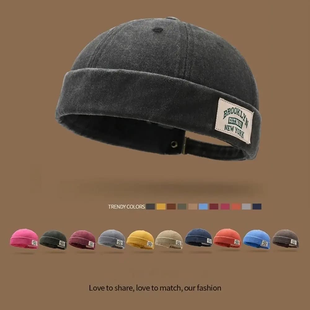 Unisex Washed Denim Melon Skin Hat Solid Color Dome Docker Cap Hip Hop Adjustable Street Hat Outdoor