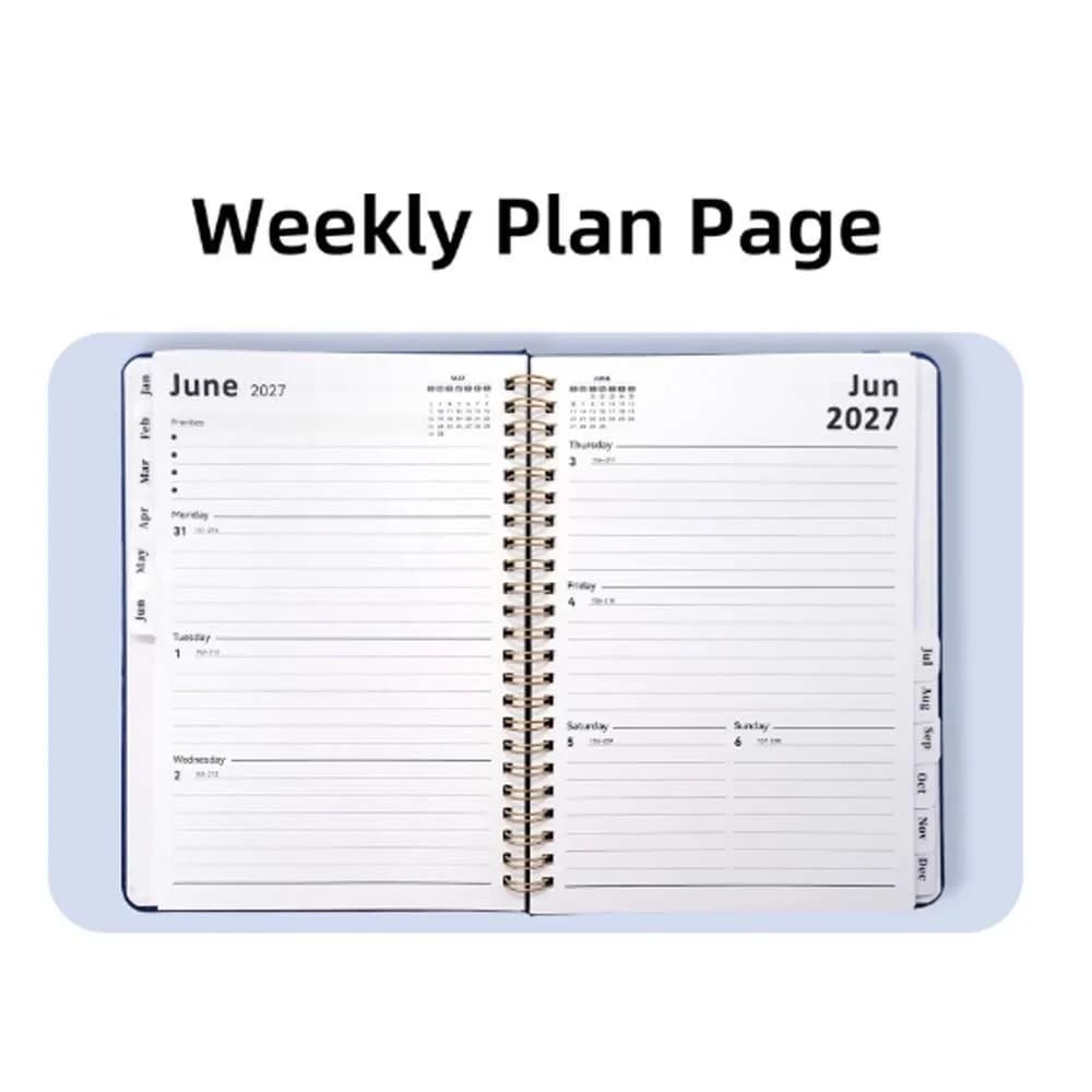 Paper Made 2027 Weekly Planner Solid Color Lightweight Floral Spiral Notebook Flexible Cover Tab Divided