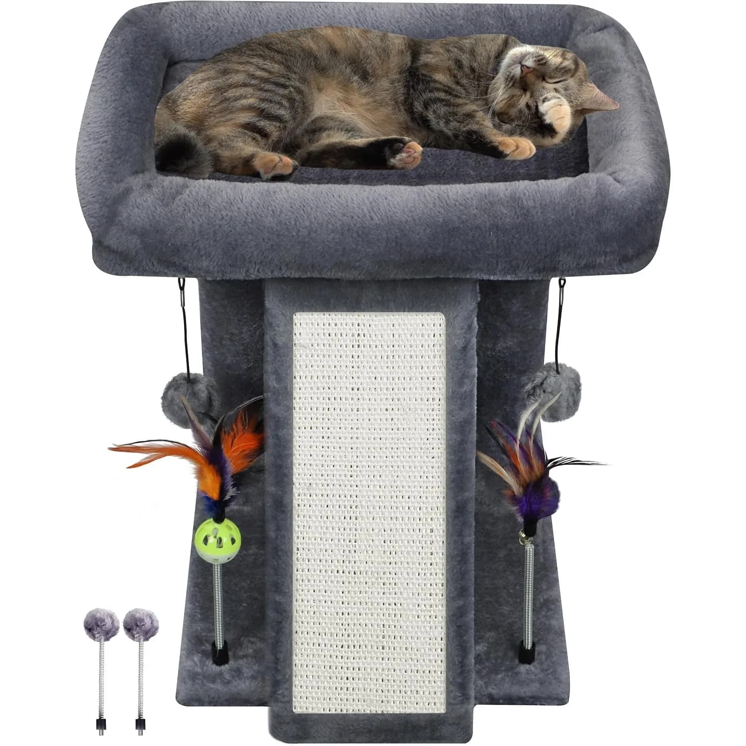 Cat Tree Tower with Scratching Post for Indoor Cats, Activity Centre Climbing Tree with Scratching Board and Playful Toy Balls