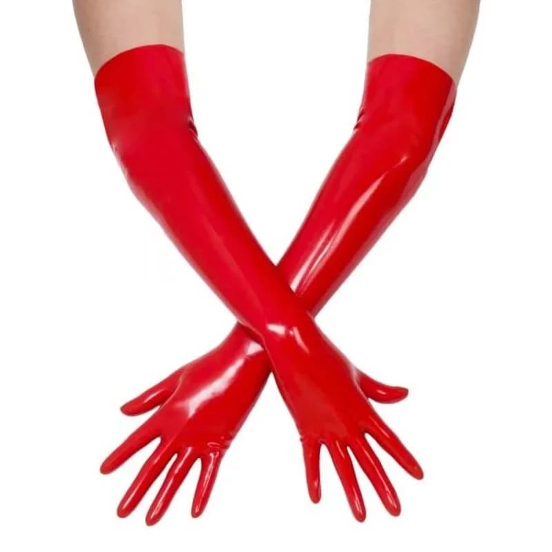 Guanti unisex in lattice rosso Guanti in lattice di gomma con lunghezza delle spalle modellate Guanti in lattice senza cuciture al gomito