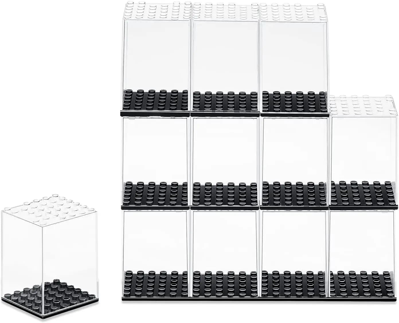 Espositore in Acrilico per Action Figure, Set da 12 Scatole Impilabili per Conservazione di Mini Giocattoli, Antipolvere