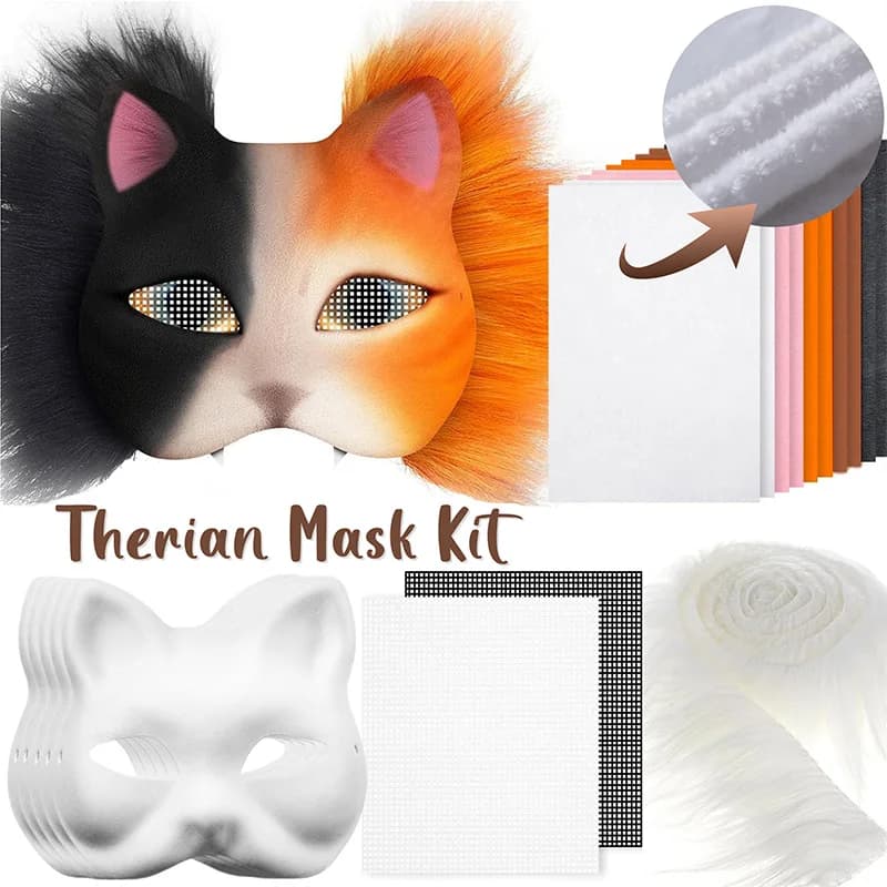 Kit maschera Therian Maschere di carta vuote Mezza faccia Maschera di volpe di gatto dipinta a mano Fai da te Graffiti fatti a mano Mezza maschera Regali per feste cosplay
