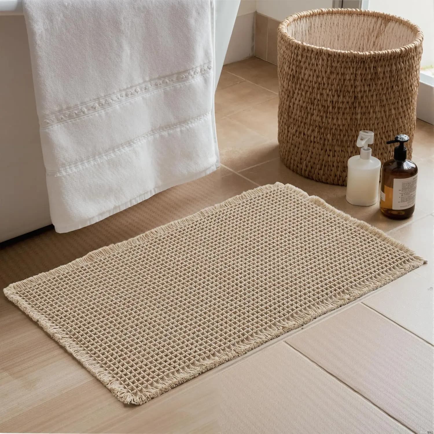 Nuovi Tappetini da Bagno Antiscivolo in Waffle Marrone, Super Assorbenti ad Asciugatura Rapida, Morbidi e Lavabili, Piccoli Tappetini con Nappe per F JJ0139