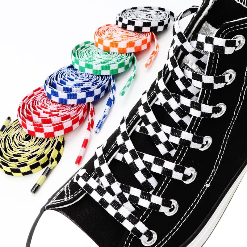 Lacci per scarpe a griglia a quadretti per scarpe Piatti in bianco e nero Plaid Lacci per scarpe da ginnastica Lacci per scarpe Donna Uomo Lacci per scarpe 1 paio