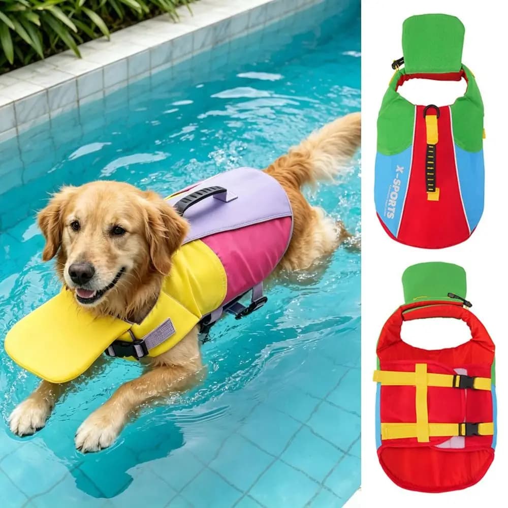 Breathable Dog Life Jacket Waterproof Tear Resistant Pet Flotation Vest Adjustable Towable Dog Buoyancy Vest Pool Play