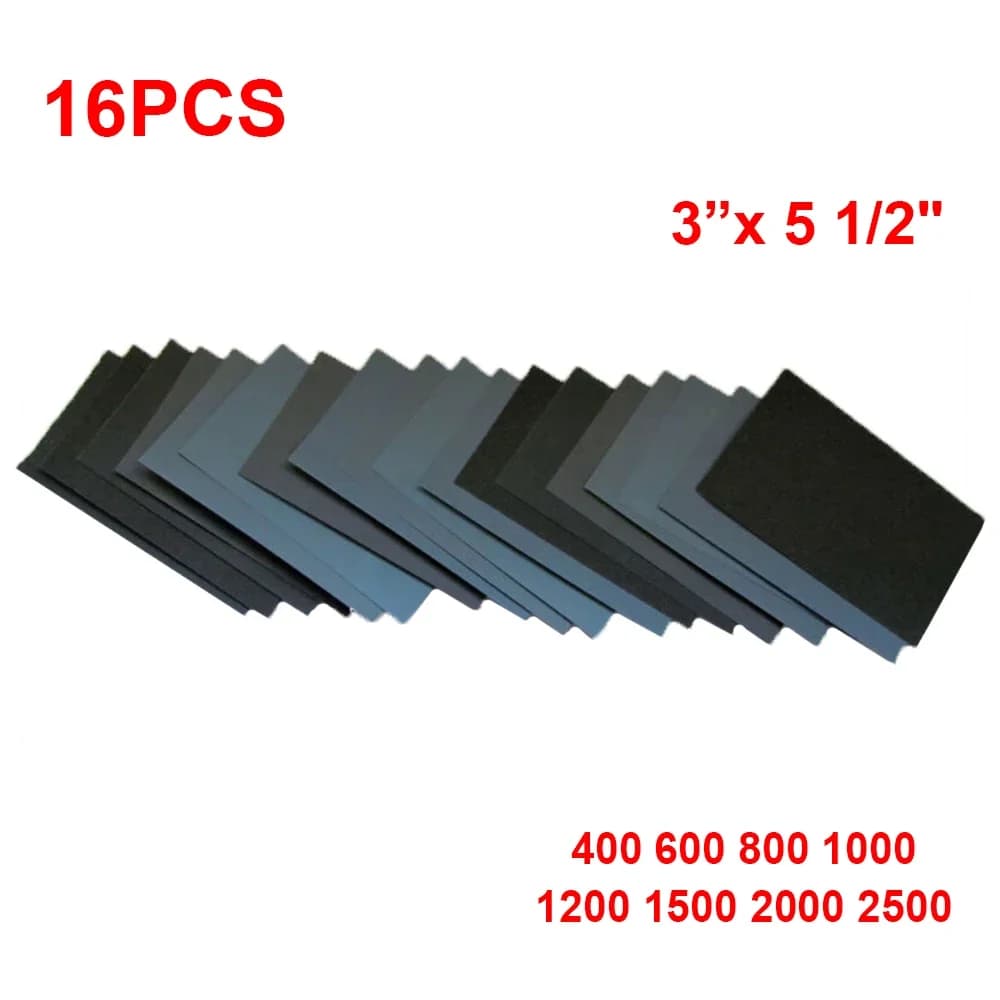16 pezzi di carta vetrata per auto 400 600 800 1000 1200 1500 grana umido/secco 3 "x 5 1/2 accessori per la pulizia per la lucidatura