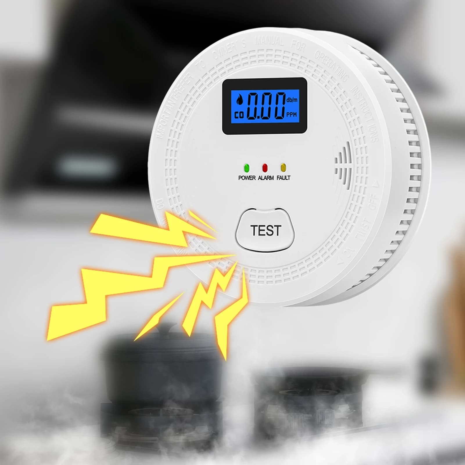 Rilevatore di Fumo e CO con Sensori Duali ad Alta Stabilità, Allarme Sonoro e Luminoso, Reset Automatico, Avviso di Batteria Scarica