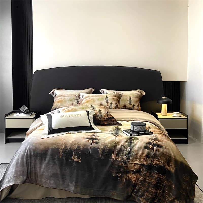 Set of bed linen with digital print American style 65% Lyocell 35% soft cotton silky duvet sheet/sheet with pillowcase corners 4 pieces